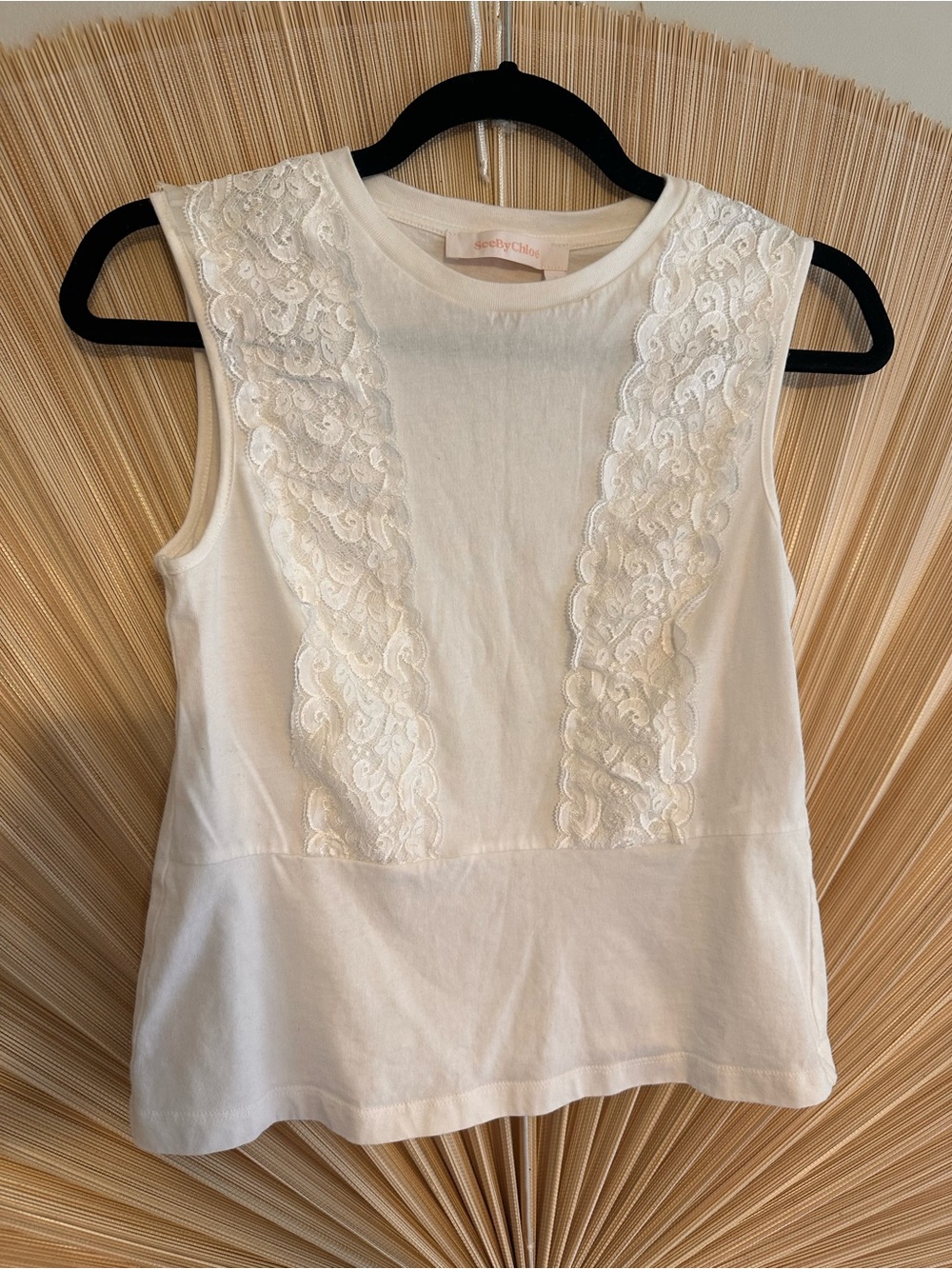 See By Chloe Cream Lace-Panel Sleeveless Tank
